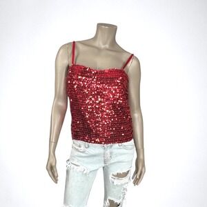 Vintage‎ Handmade Large Red Sequins Sleeveless Top Holiday Party